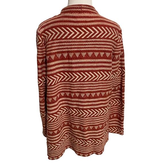Lucky Brand Aztec Open Cardigan Womens Medium Rust Draped Sweater Topper Casual - Picture 4 of 8